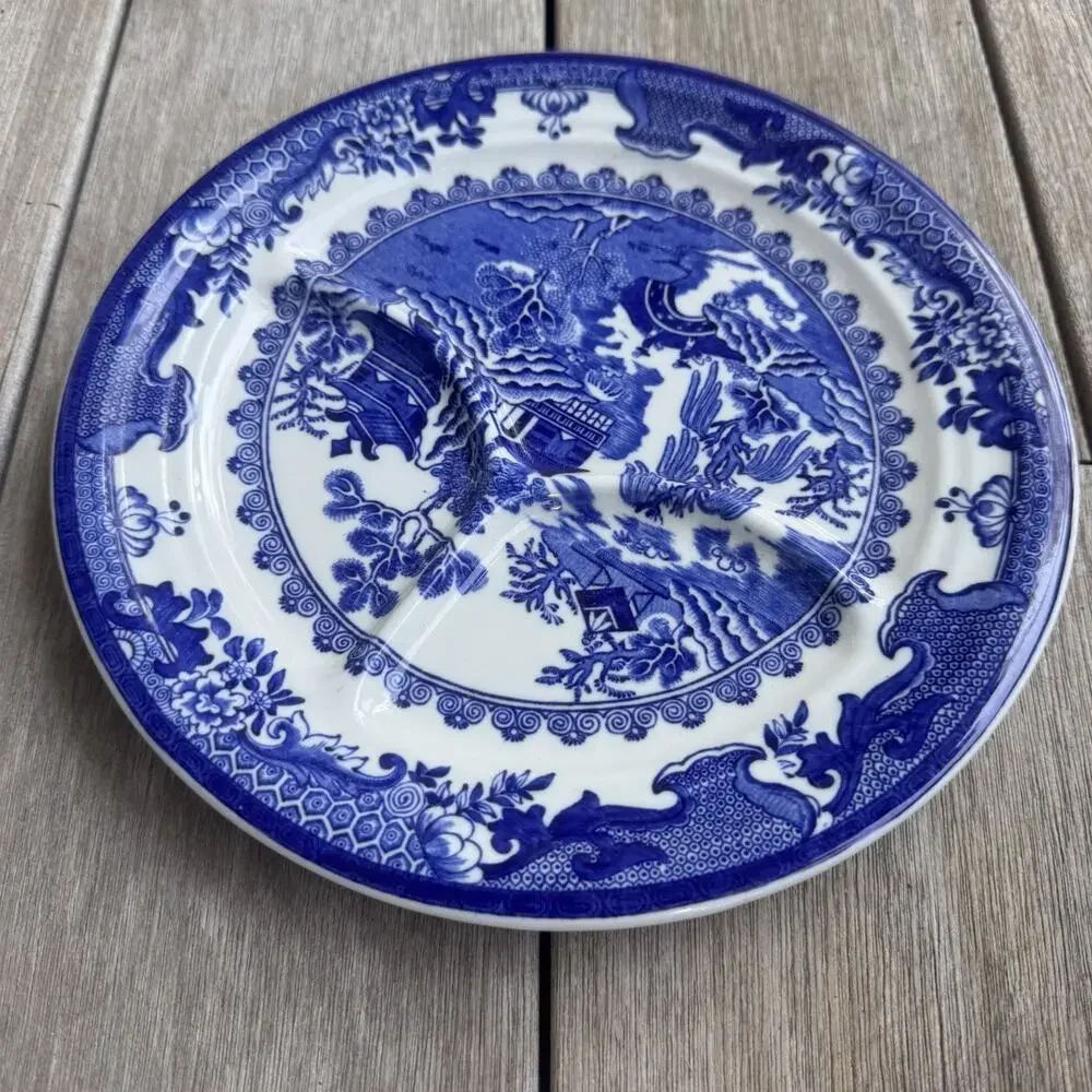 Vintage Blue Willow Divided Ideal Grill Plate 10.25